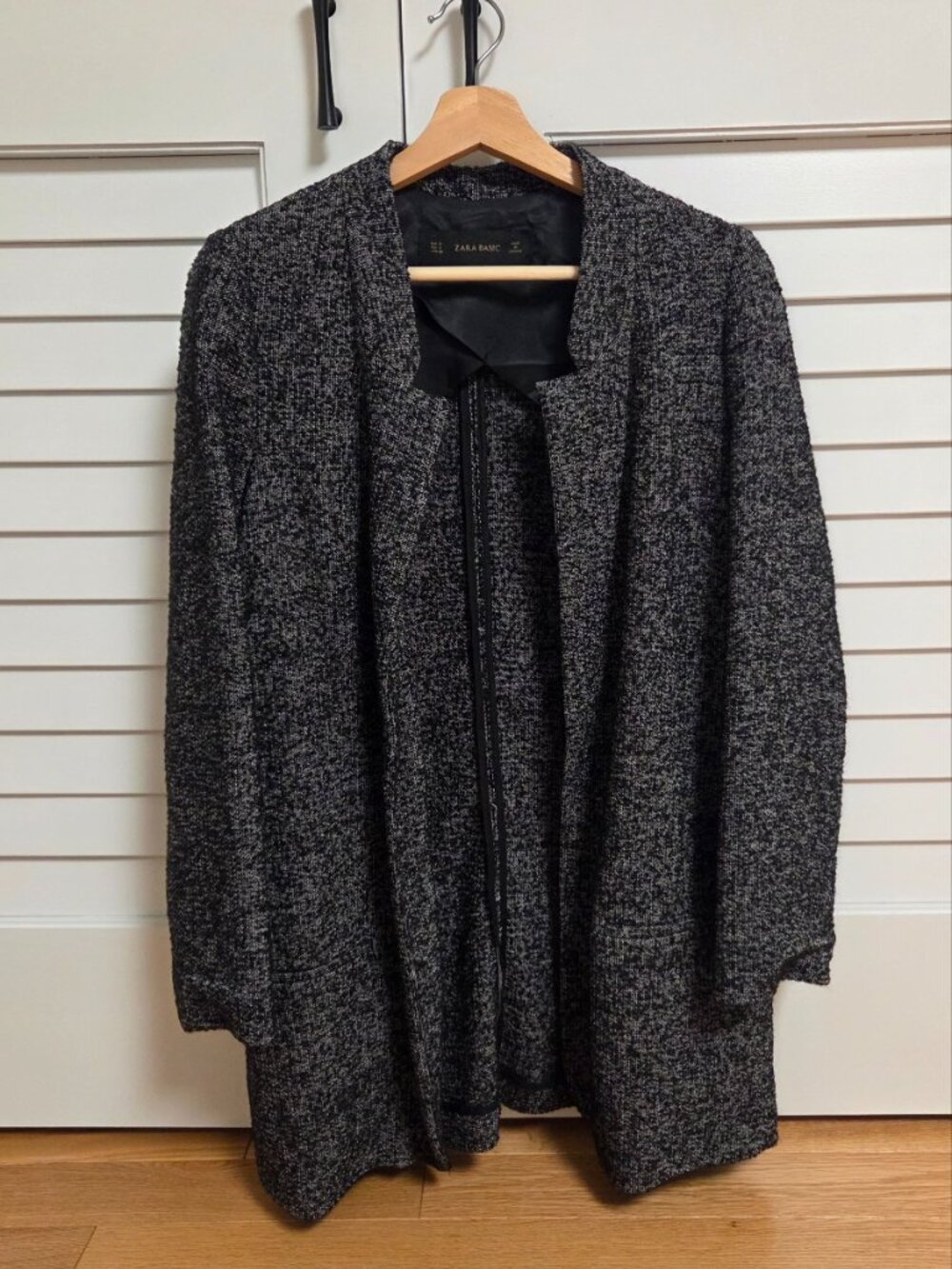 Zara Basic Open Front Tweed Coat - Black/Grey